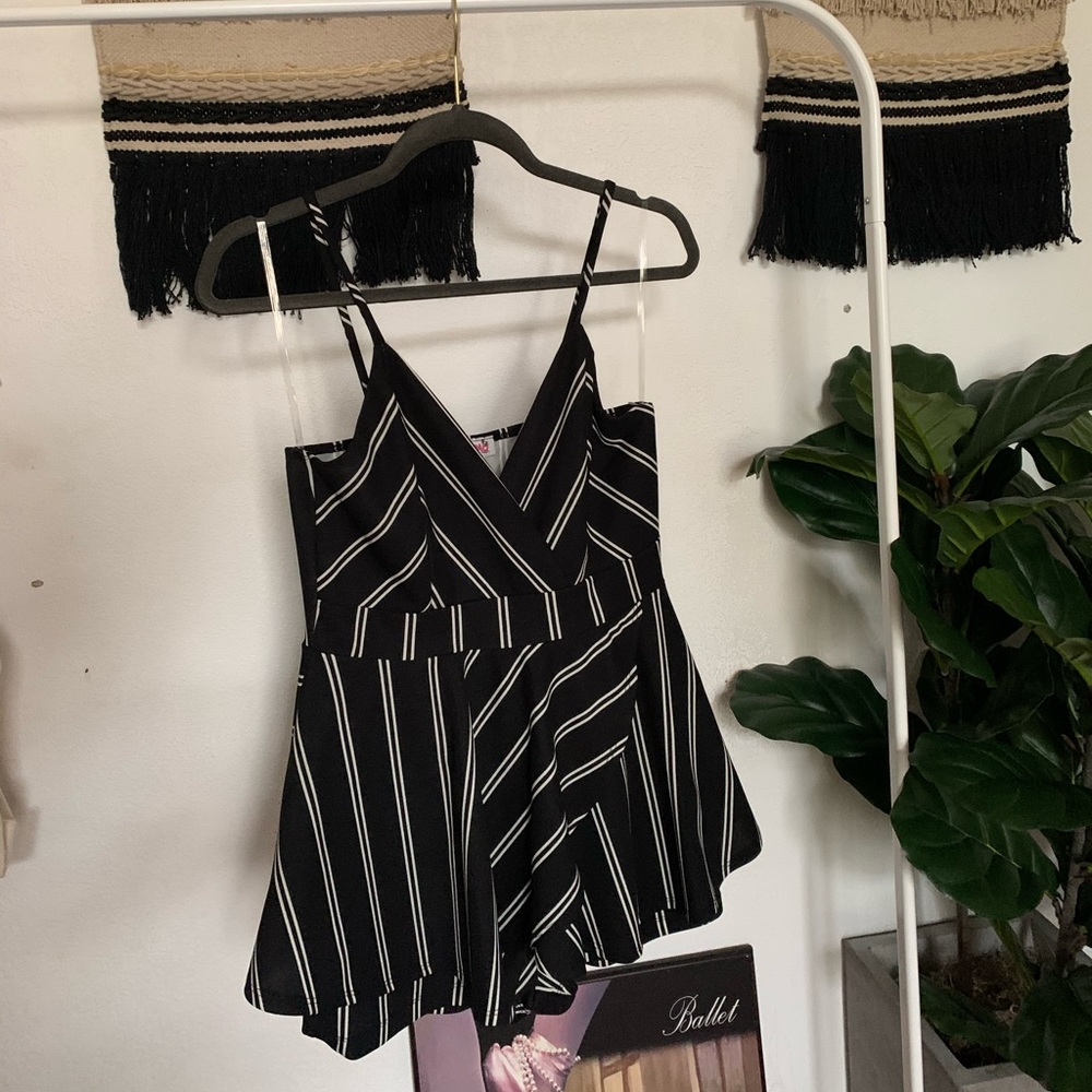 Navy and white stripped romper